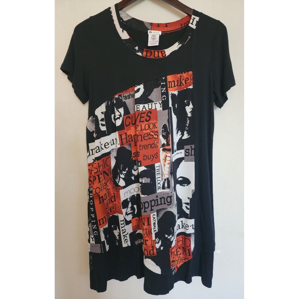 VTG 80s 90s Chagall Med Art To Wear T Shirt Dress Retro Graphic Fashion Collage